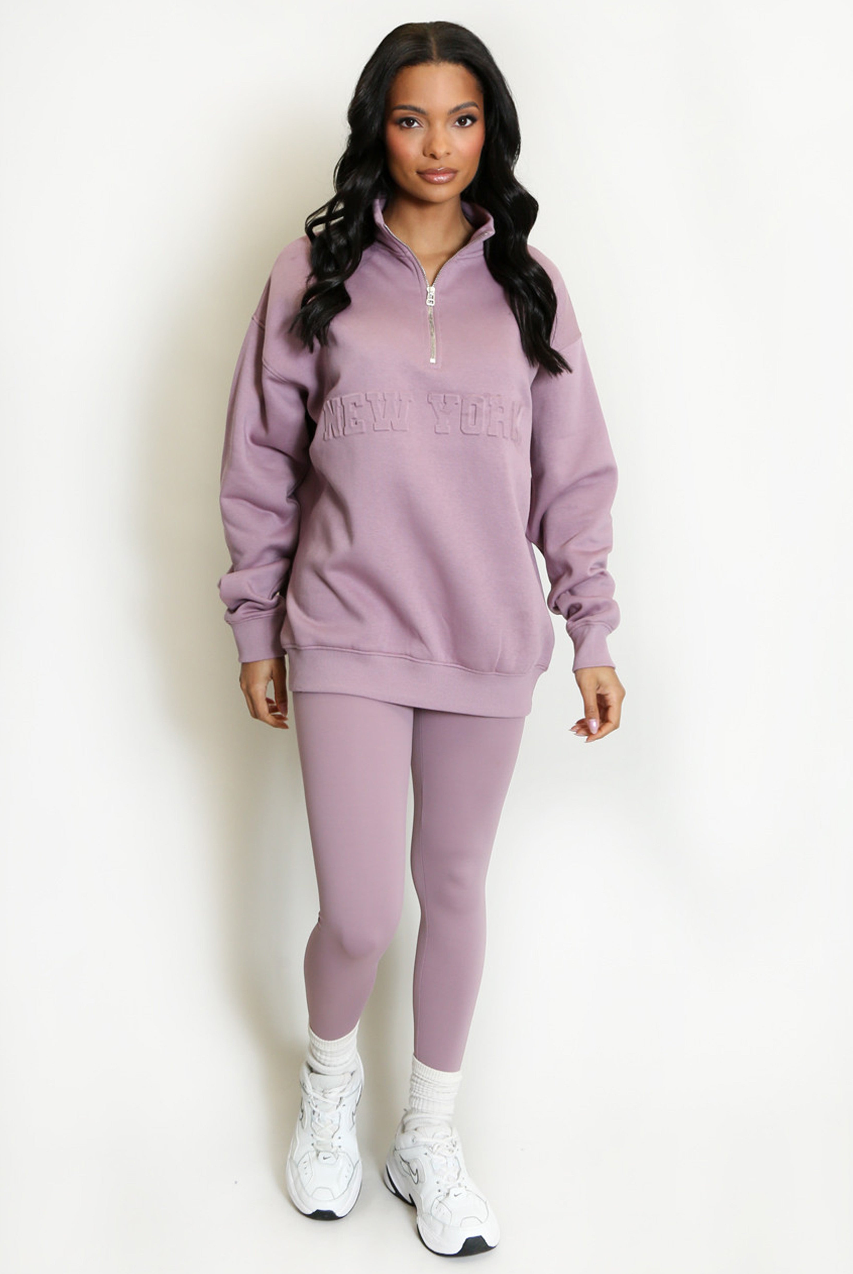 New York Embossed Zip Sweatshirt In Mauve