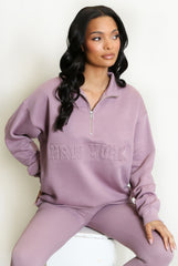 New York Embossed Zip Sweatshirt In Mauve