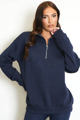 New York Embossed Zip Sweatshirt In Navy