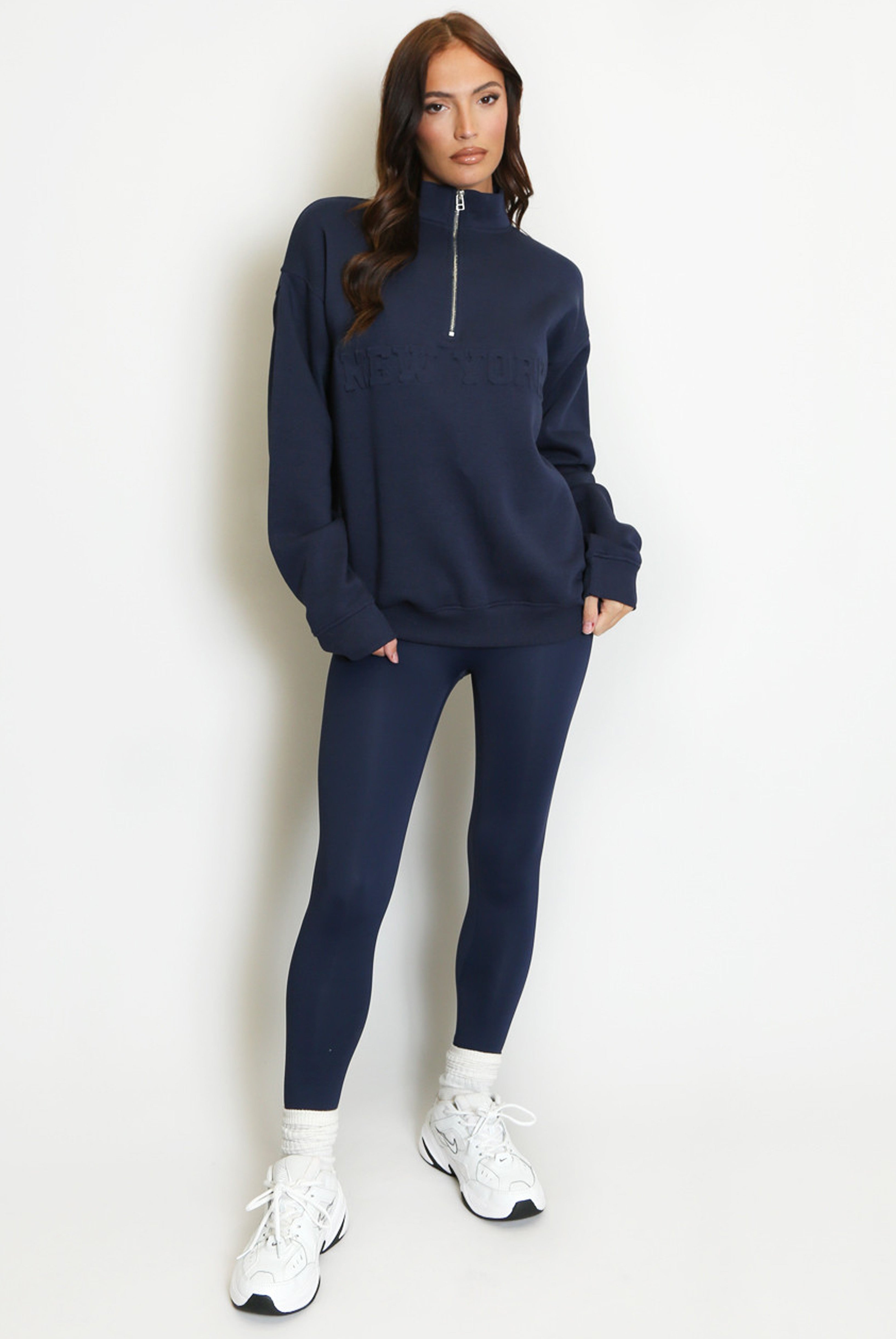 New York Embossed Zip Sweatshirt In Navy