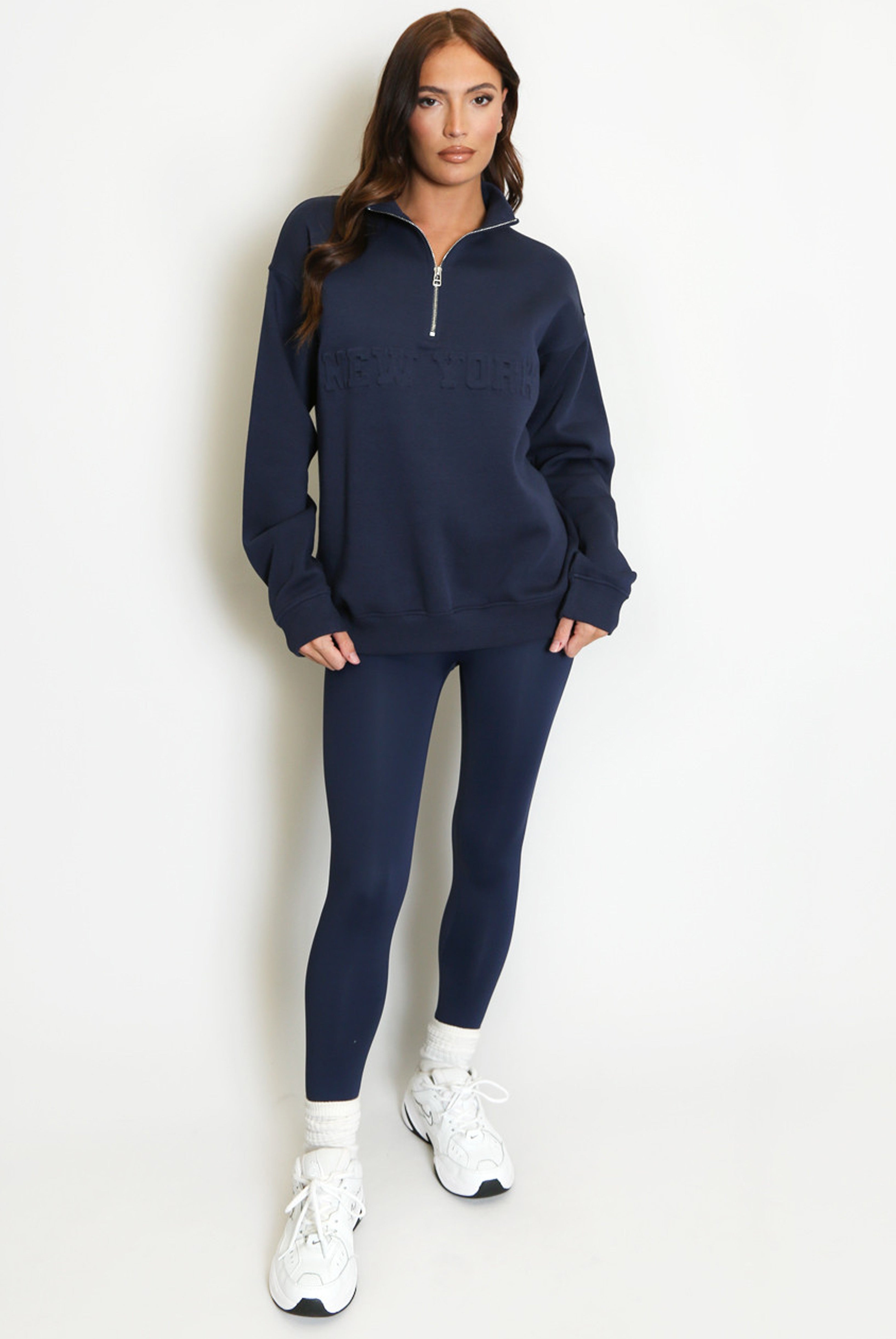 New York Embossed Zip Sweatshirt In Navy
