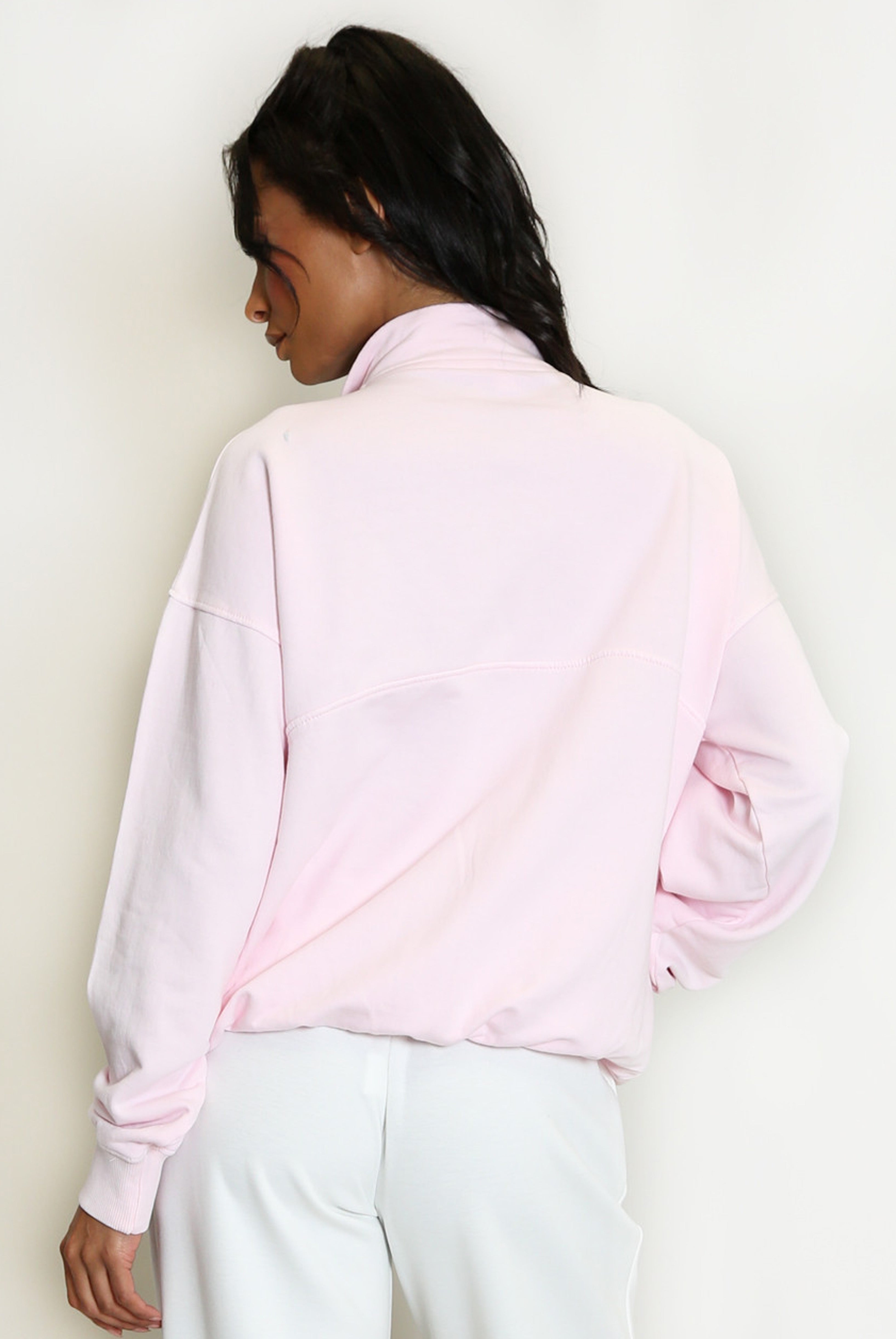 Half Zip LA Sweatshirt In Pink Acid Wash