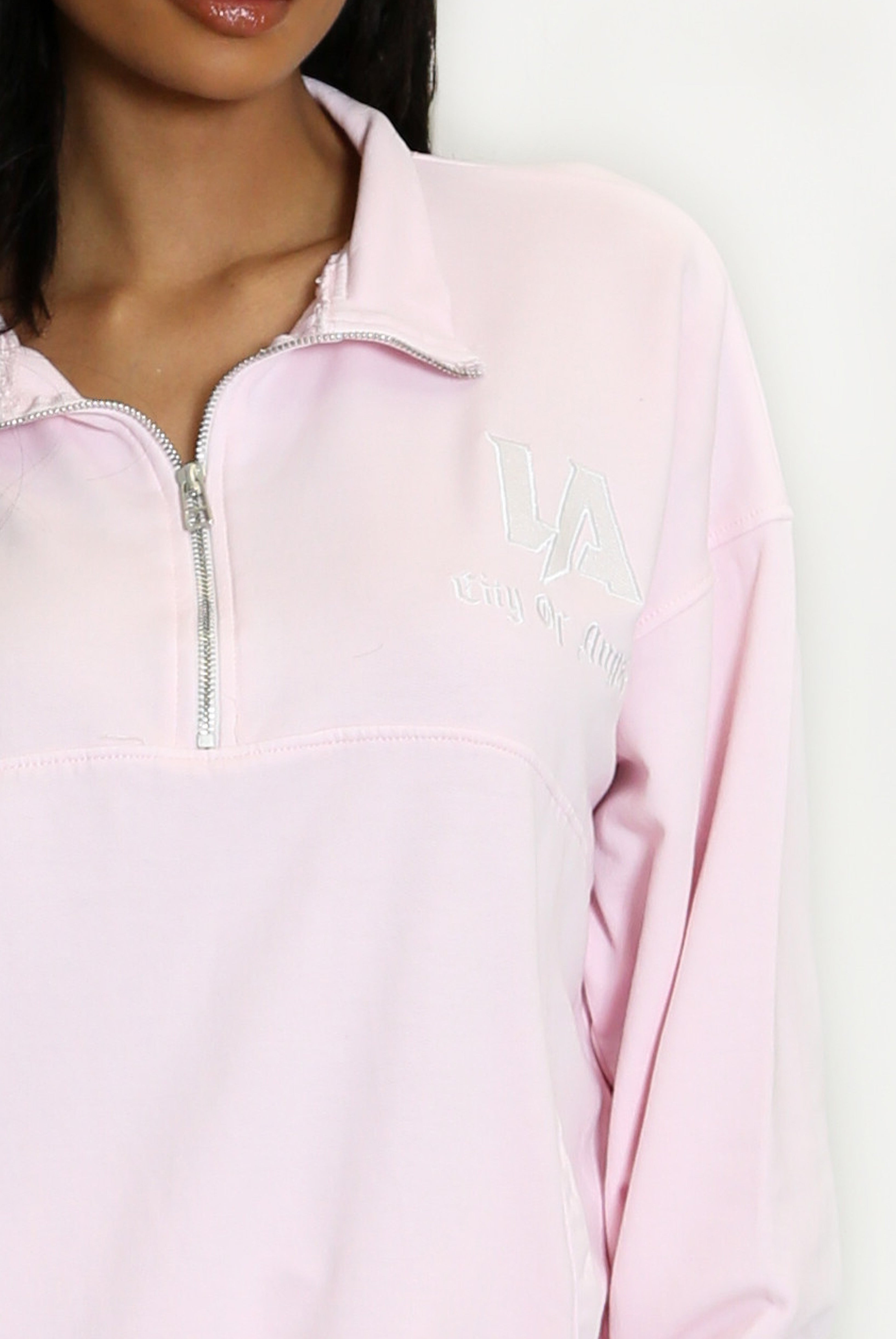 Half Zip LA Sweatshirt In Pink Acid Wash