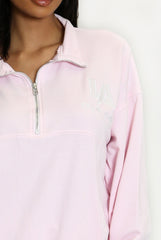 Half Zip LA Sweatshirt In Pink Acid Wash