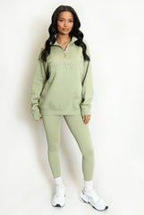 New York Embossed Zip Sweatshirt In Sage Green