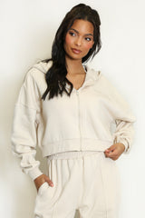 Iconic Cropped Zipper Hoodie In Beige