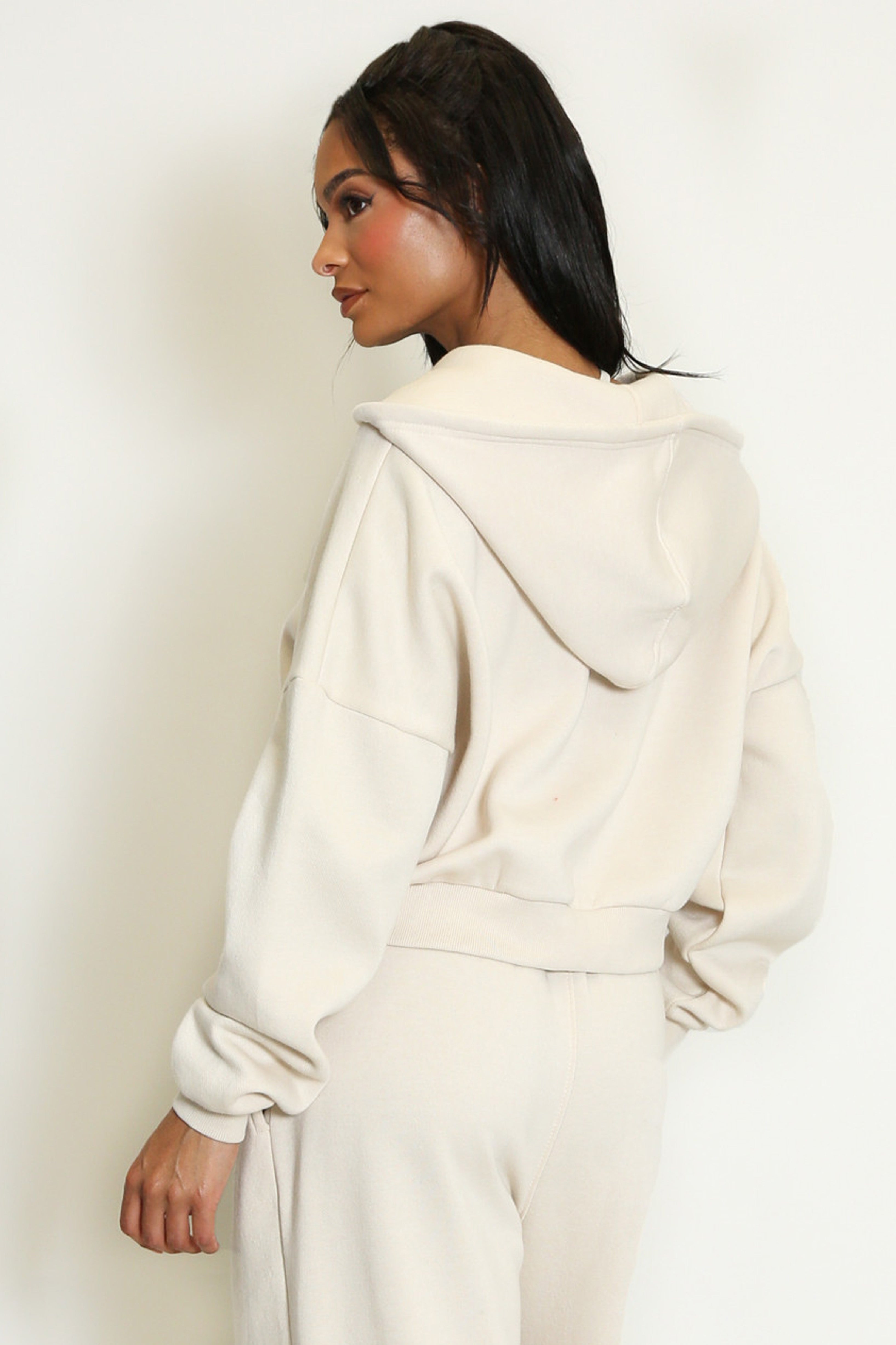 Iconic Cropped Zipper Hoodie In Beige