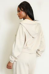 Iconic Cropped Zipper Hoodie In Beige