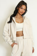Iconic Cropped Zipper Hoodie In Beige