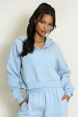 Iconic Cropped Zipper Hoodie In Blue