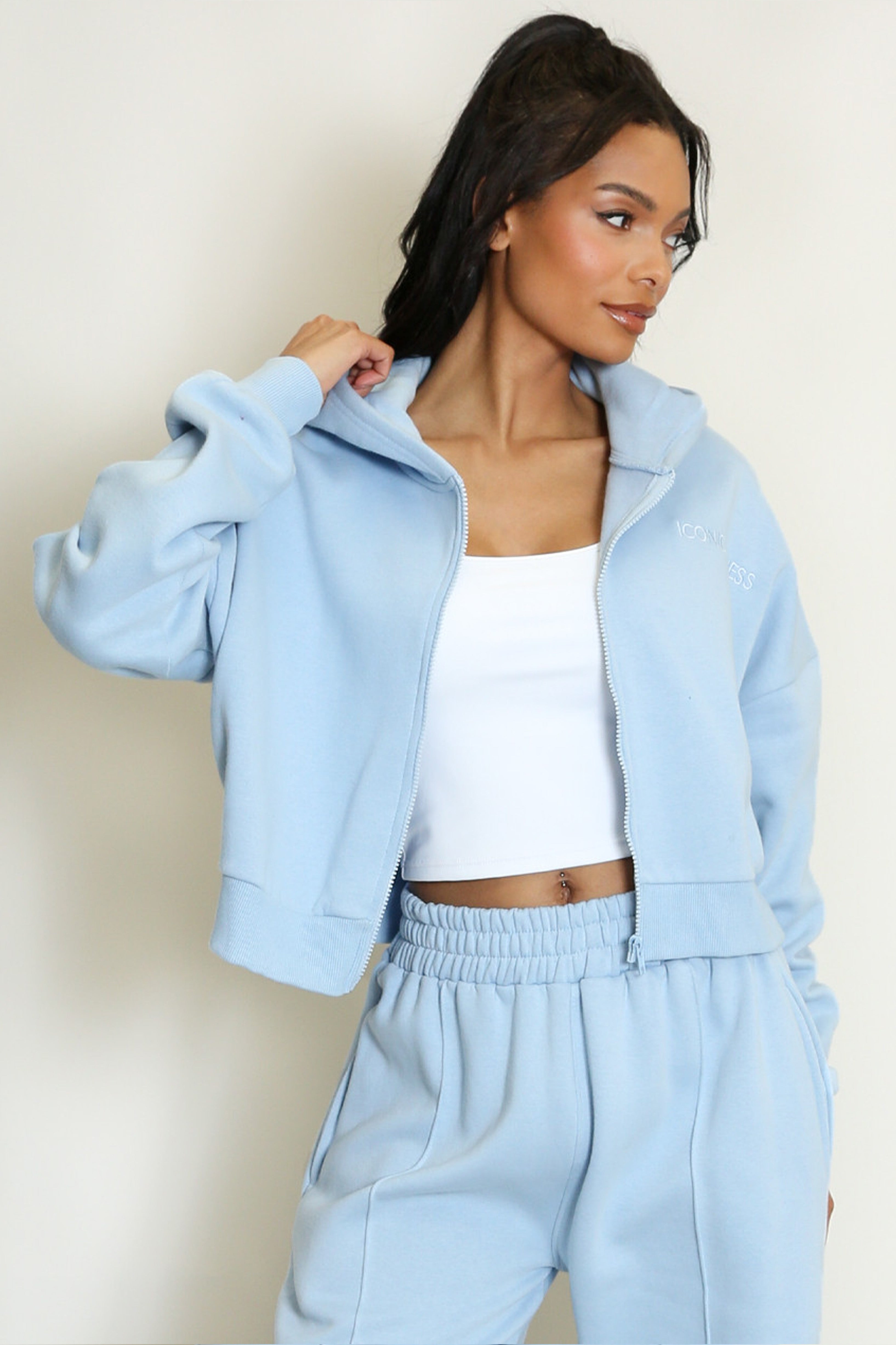 Iconic Cropped Zipper Hoodie In Blue