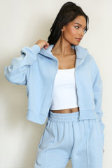 Iconic Cropped Zipper Hoodie In Blue