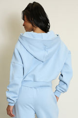 Iconic Cropped Zipper Hoodie In Blue