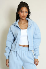 Iconic Cropped Zipper Hoodie In Blue
