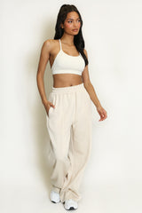 Wide Leg Joggers In Beige