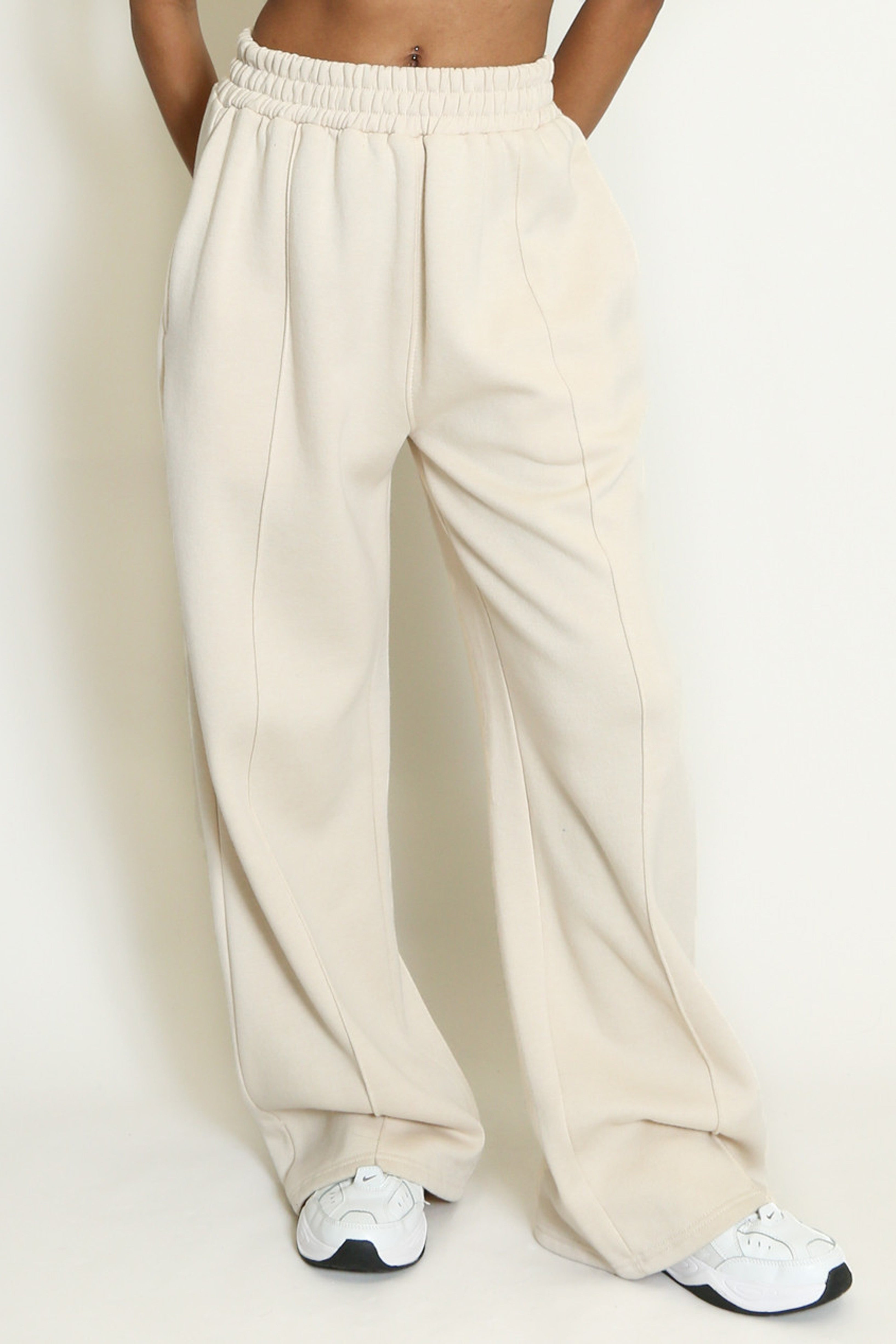 Wide Leg Joggers In Beige