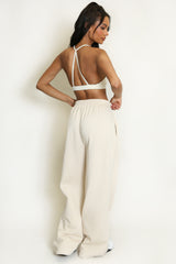 Wide Leg Joggers In Beige