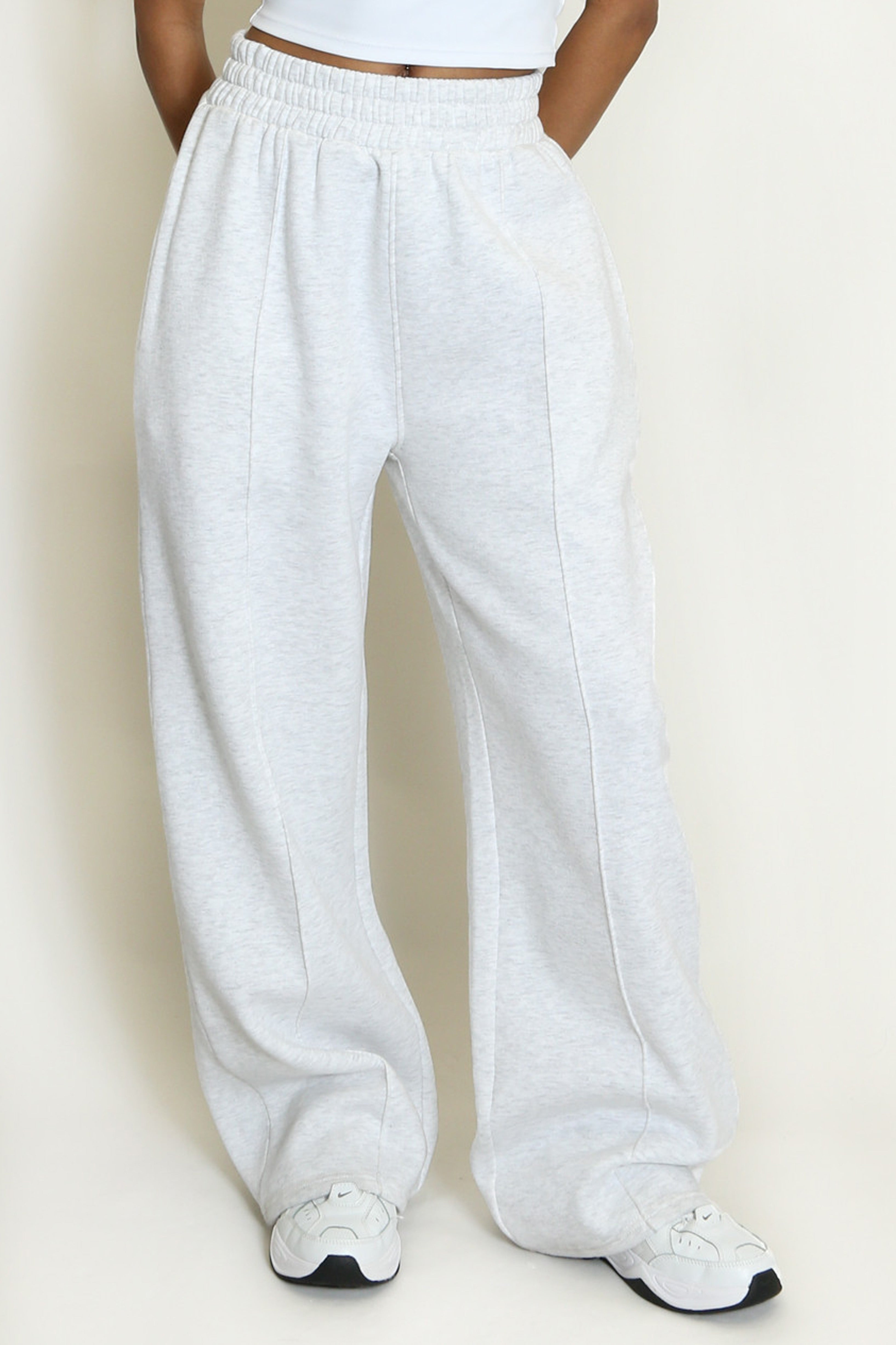 Wide Leg Joggers In Grey Marl