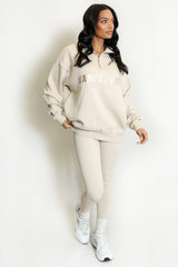 Vancouver Embroidered Zip Sweatshirt In Beige