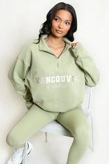 Vancouver Embroidered Zip Sweatshirt In Sage Green