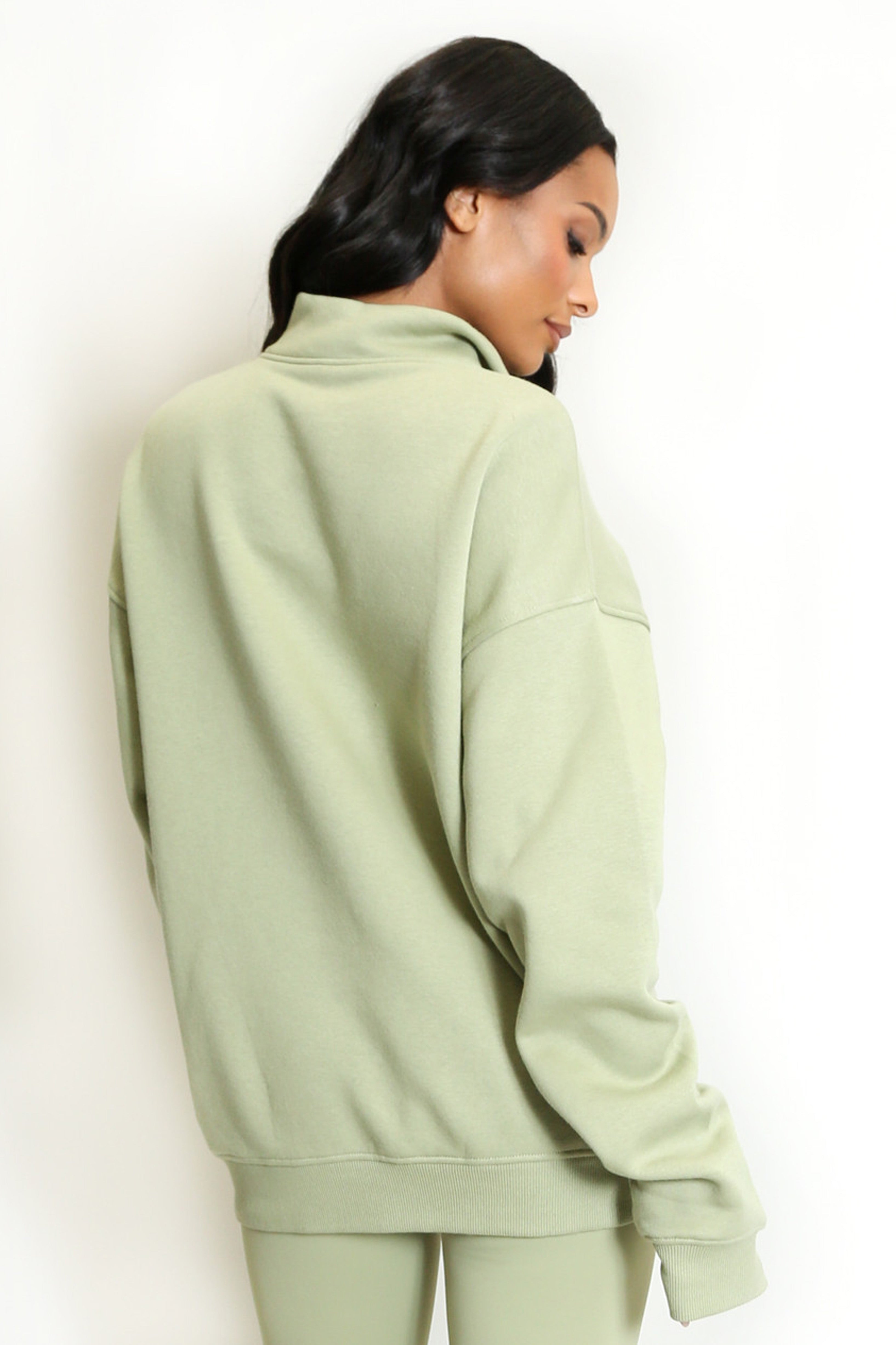 Vancouver Embroidered Zip Sweatshirt In Sage Green