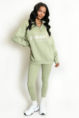 Vancouver Embroidered Zip Sweatshirt In Sage Green