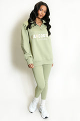 Vancouver Embroidered Zip Sweatshirt In Sage Green