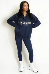 Vancouver Embroidered Zip Sweatshirt In Navy