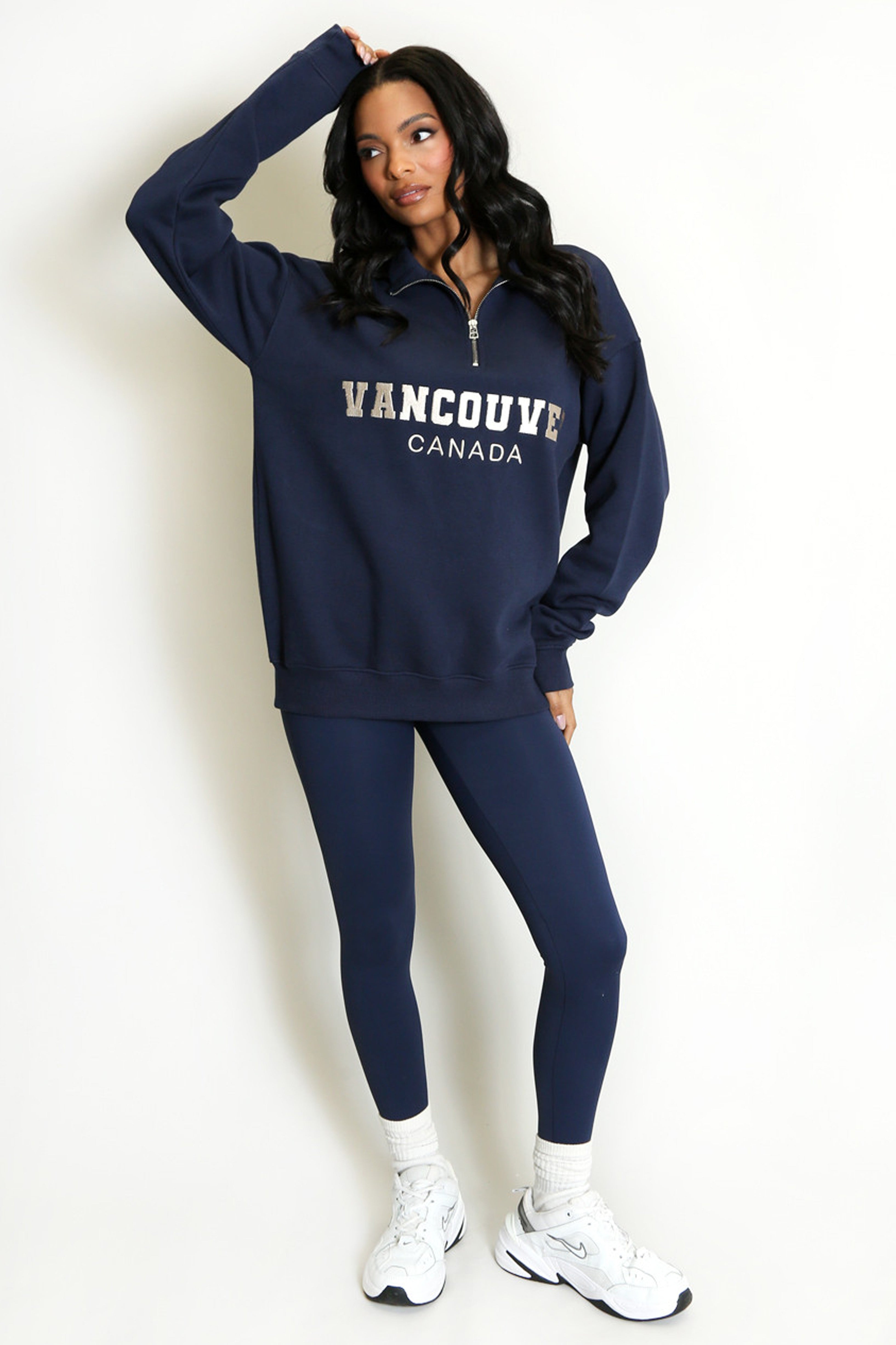 Vancouver Embroidered Zip Sweatshirt In Navy