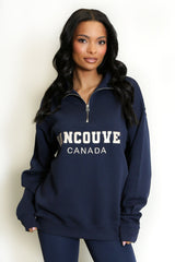Vancouver Embroidered Zip Sweatshirt In Navy
