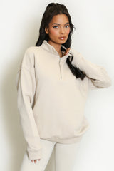 Half Zip Relaxed Fit Sweatshirt in Beige