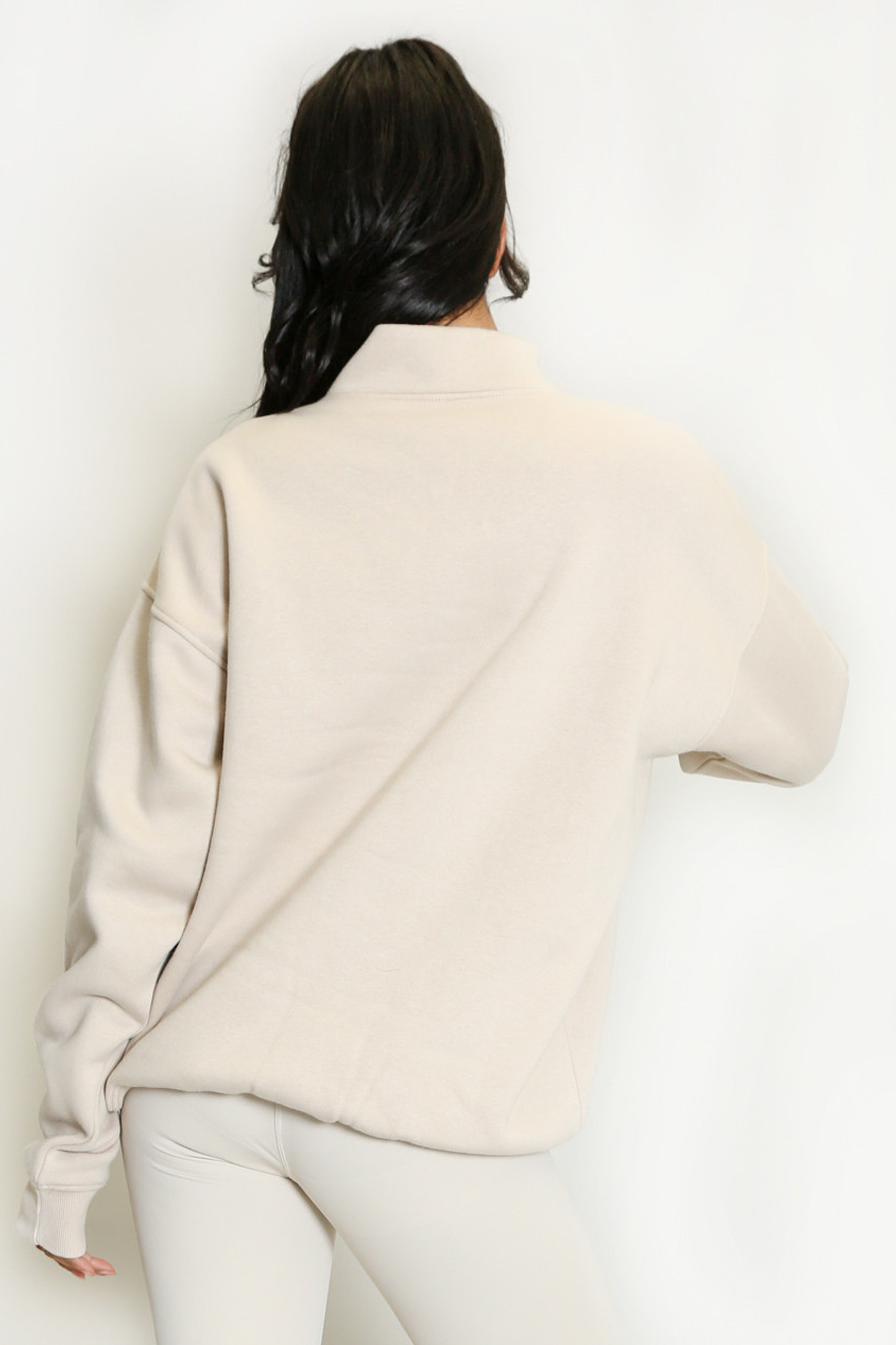 Half Zip Relaxed Fit Sweatshirt in Beige