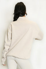 Half Zip Relaxed Fit Sweatshirt in Beige