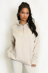 Half Zip Relaxed Fit Sweatshirt in Beige
