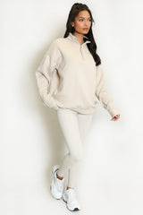 Half Zip Relaxed Fit Sweatshirt in Beige