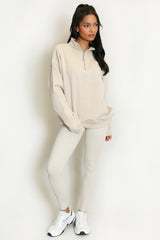 Half Zip Relaxed Fit Sweatshirt in Beige
