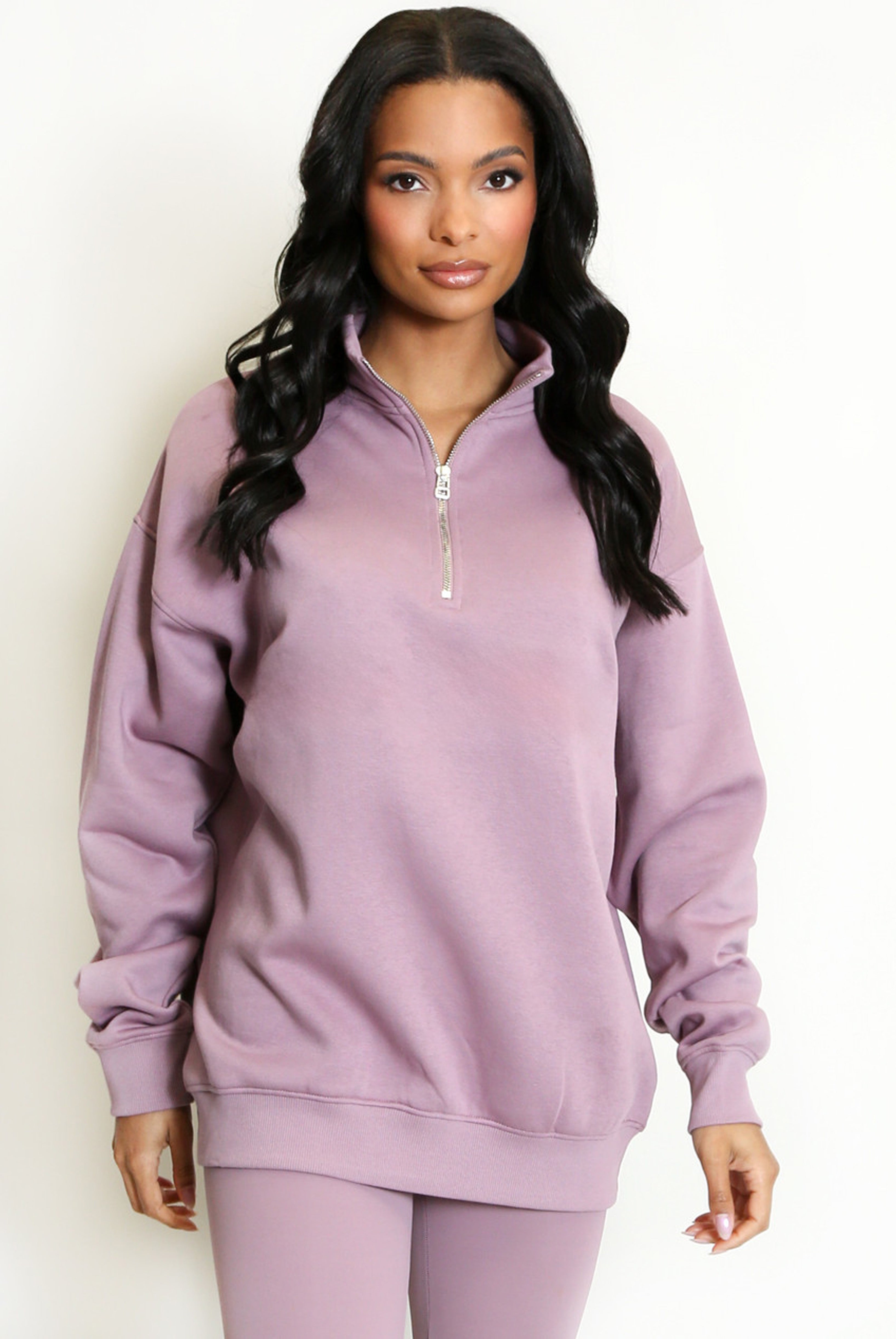 Half Zip Relaxed Fit Sweatshirt in Mauve