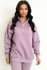 Half Zip Relaxed Fit Sweatshirt in Mauve