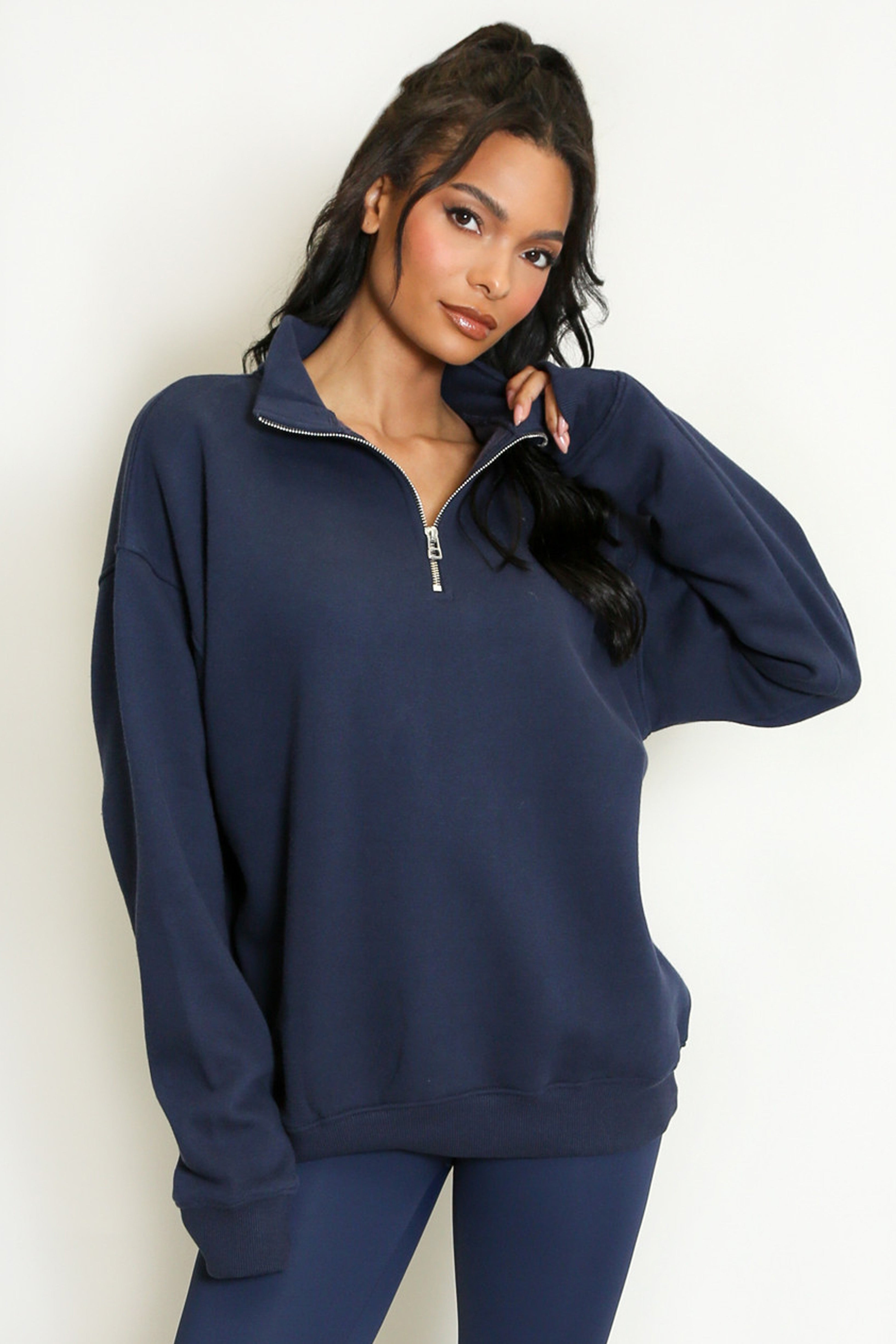 Half Zip Relaxed Fit Sweatshirt in Navy