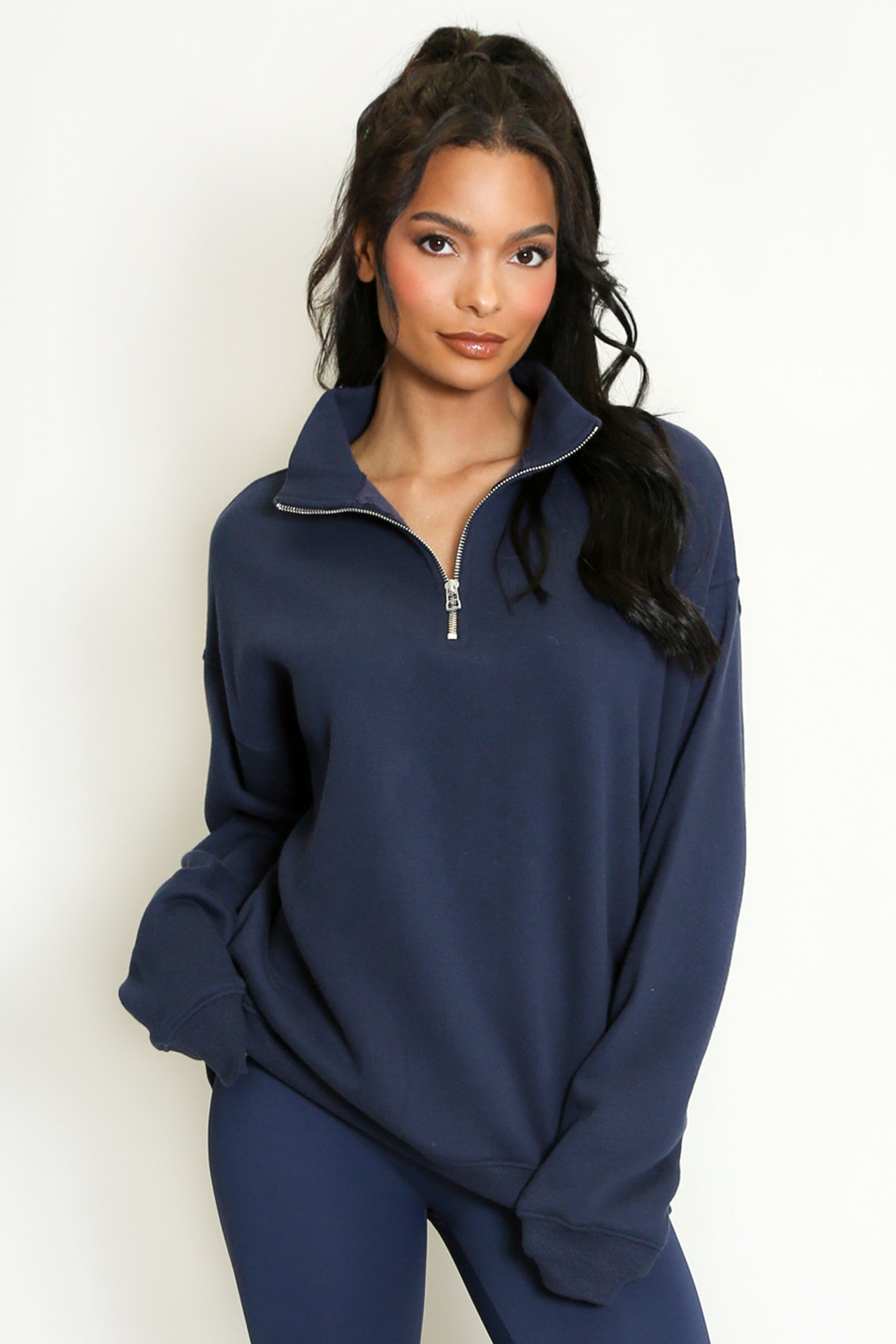 Half Zip Relaxed Fit Sweatshirt in Navy