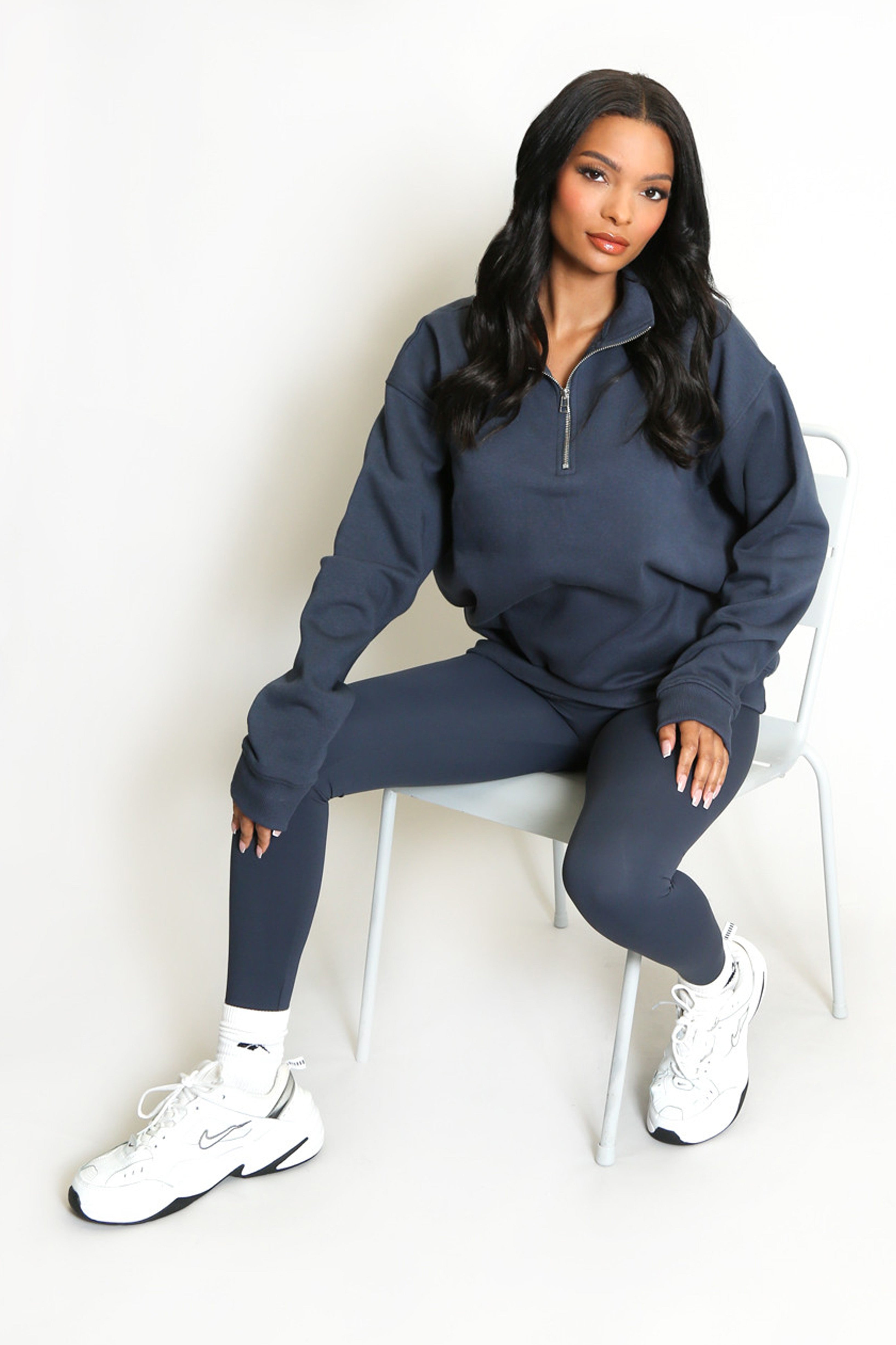 Half Zip Relaxed Fit Sweatshirt in Slate Grey