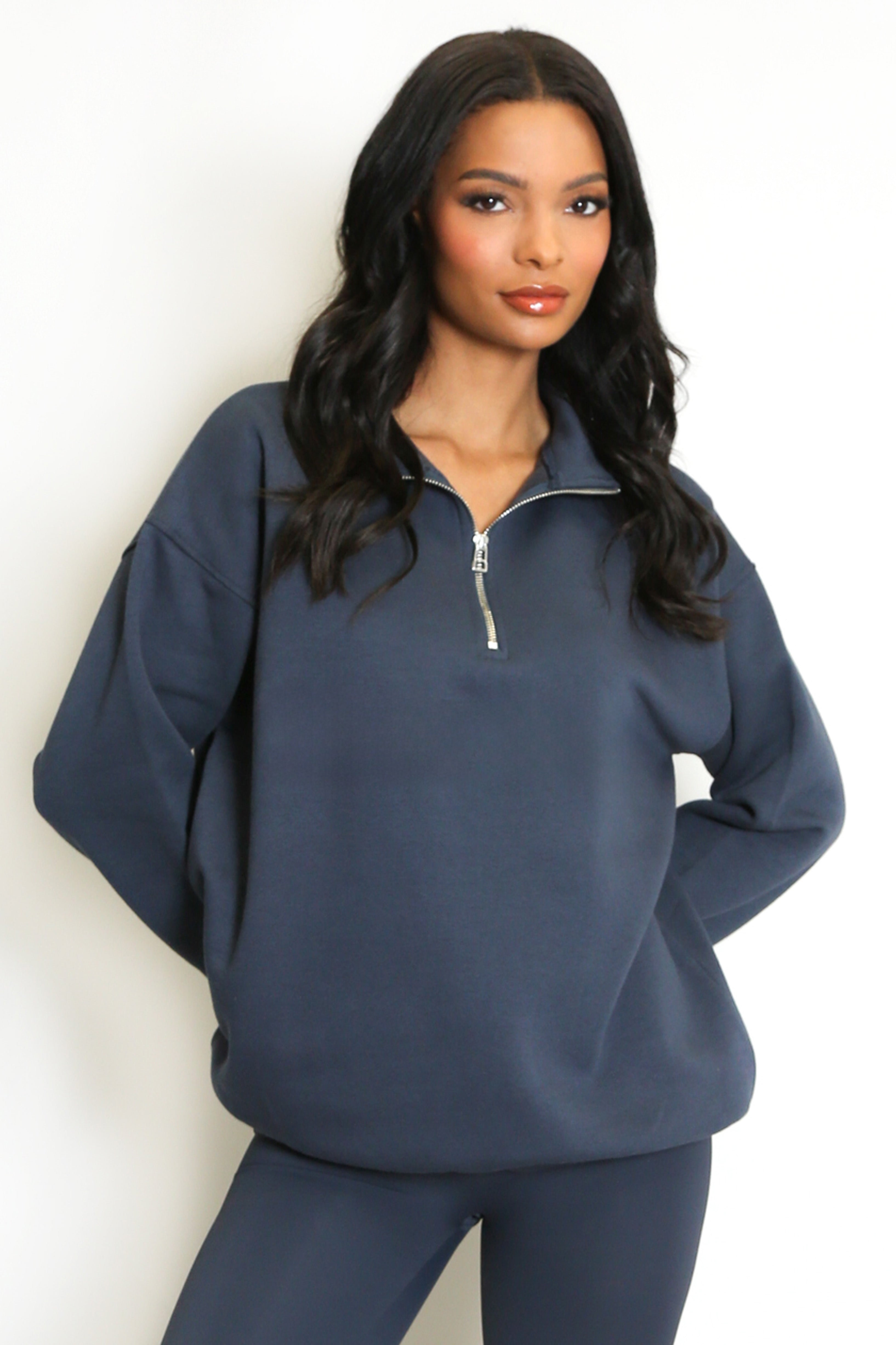 Half Zip Relaxed Fit Sweatshirt in Slate Grey