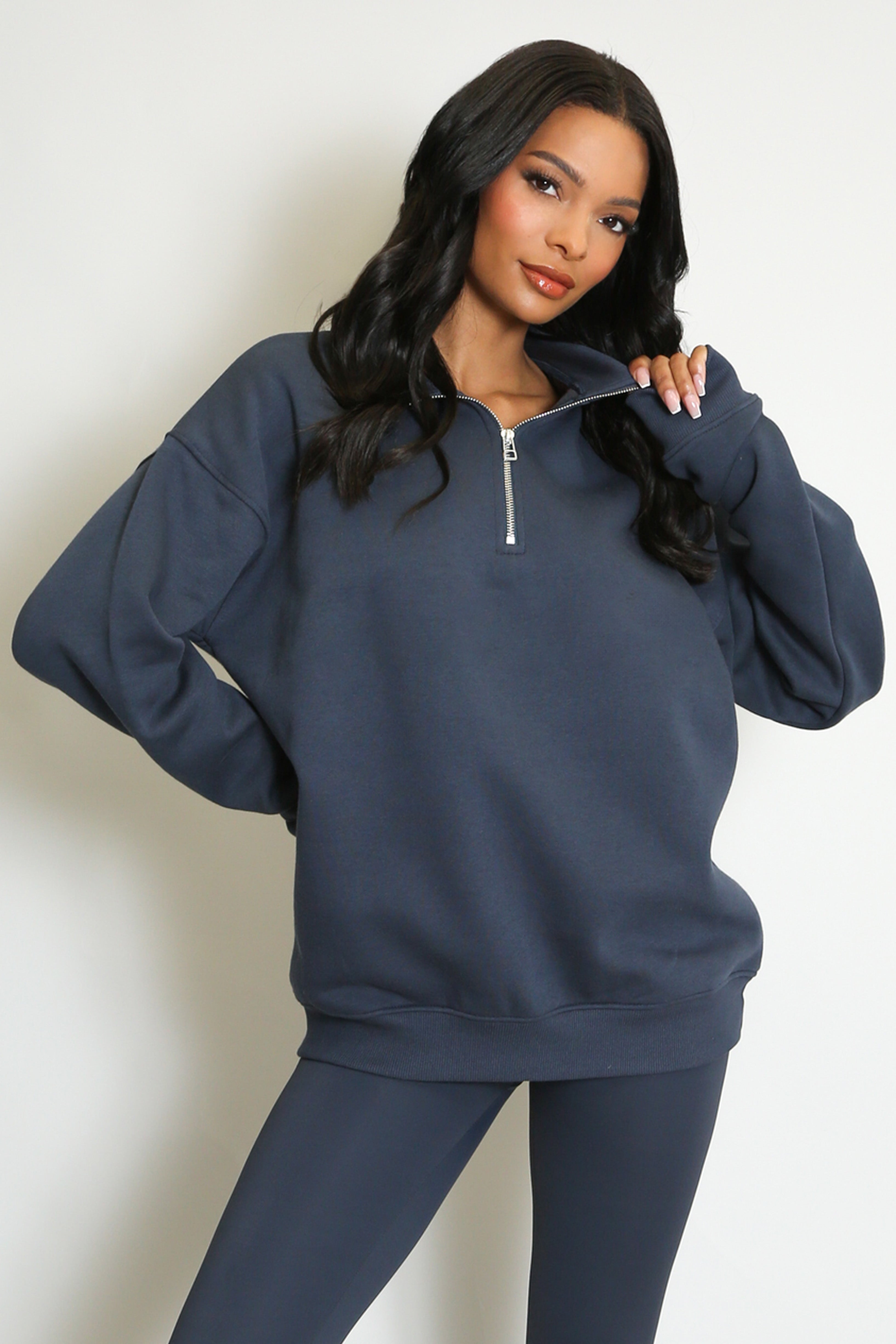 Half Zip Relaxed Fit Sweatshirt in Slate Grey