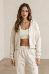 Iconic Cropped Zipper Hoodie In Beige