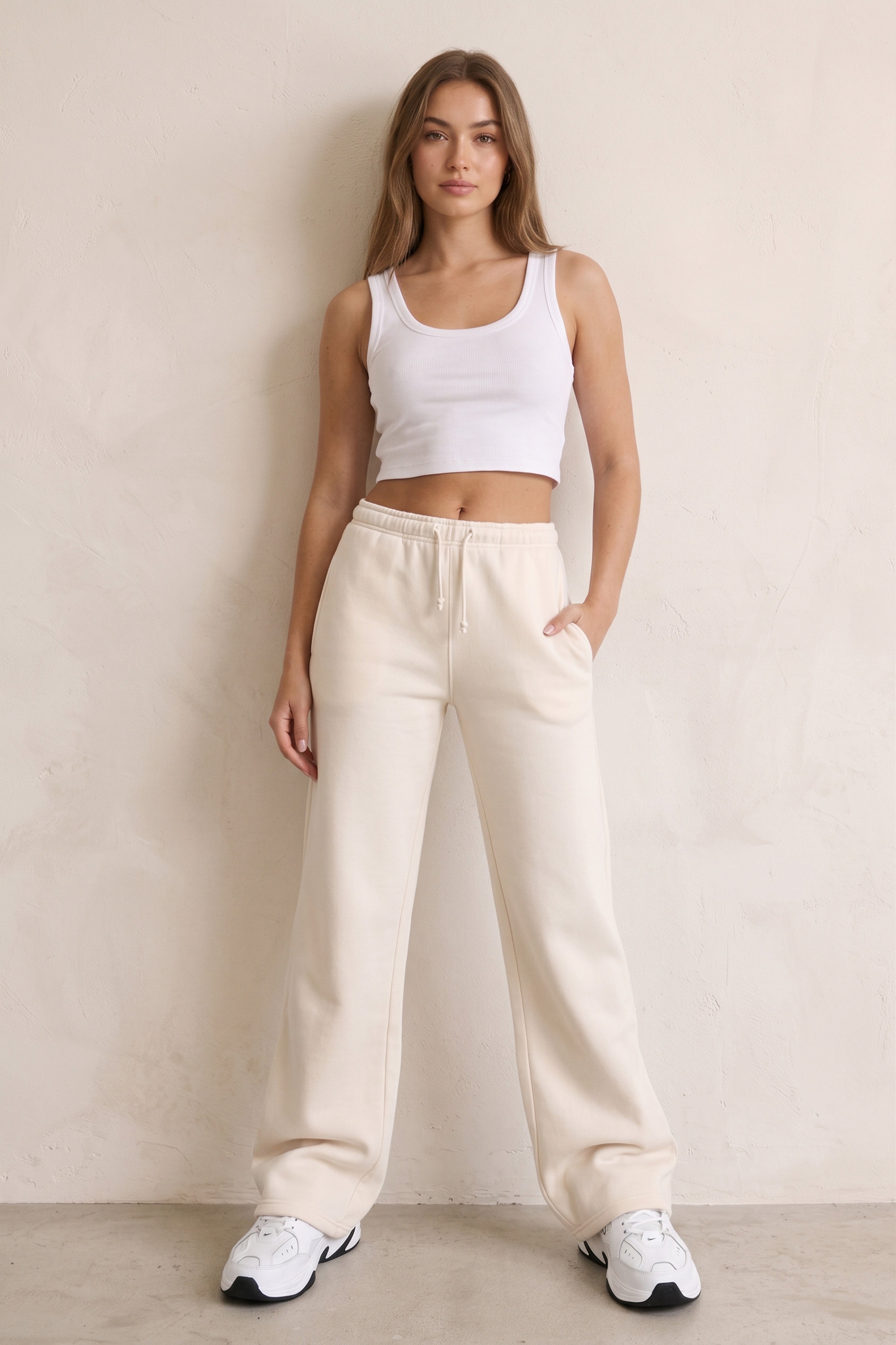 Luxe Wide Leg Jogger In Beige