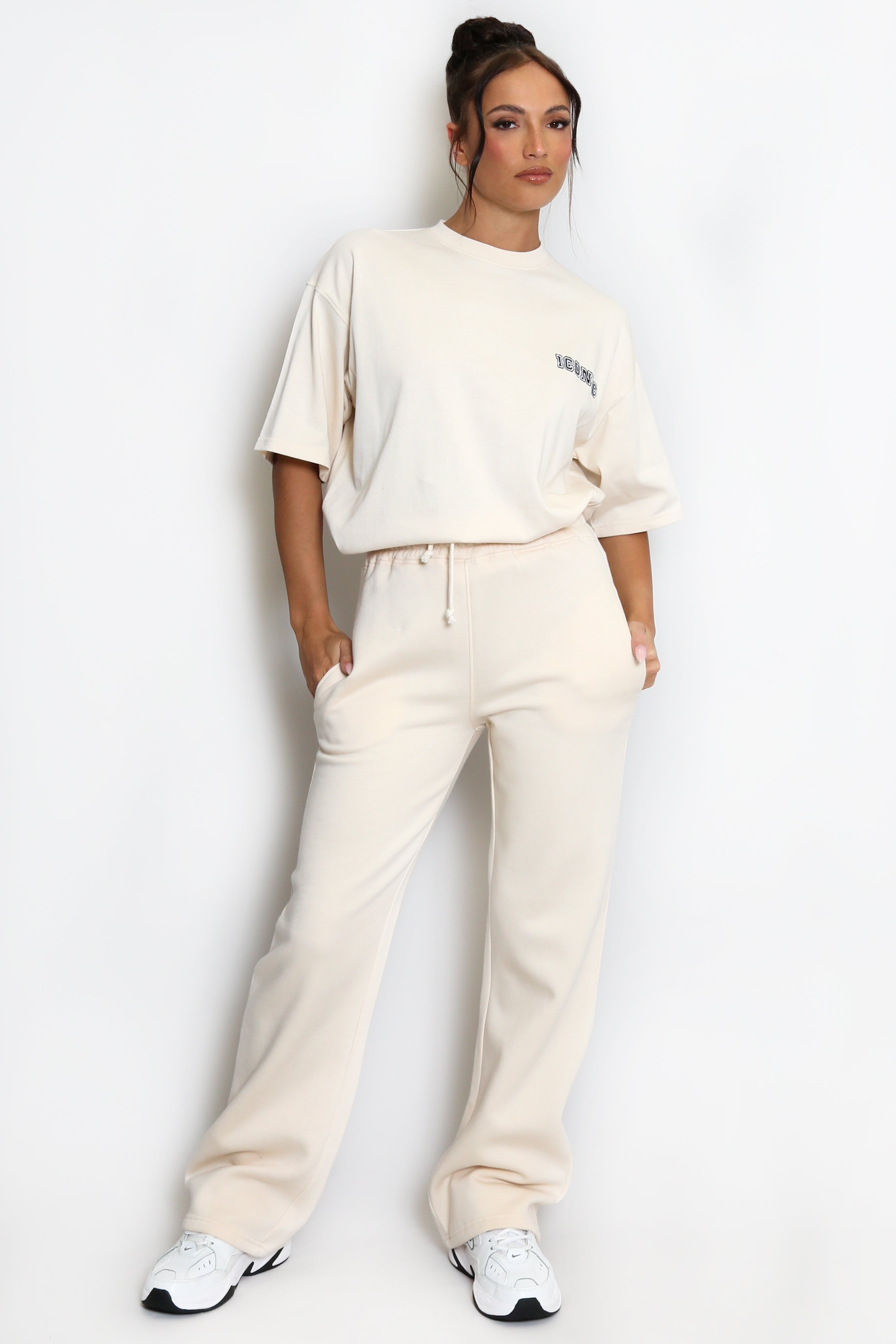 Luxe Wide Leg Jogger In Begie