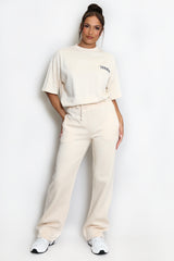 Luxe Wide Leg Jogger In Begie