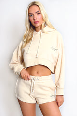 Soho London Cropped Hoodie And Mini Shorts Set In Beige