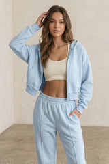 Iconic Cropped Zipper Hoodie In Blue