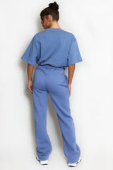 Luxe Wide Leg Jogger In Blue